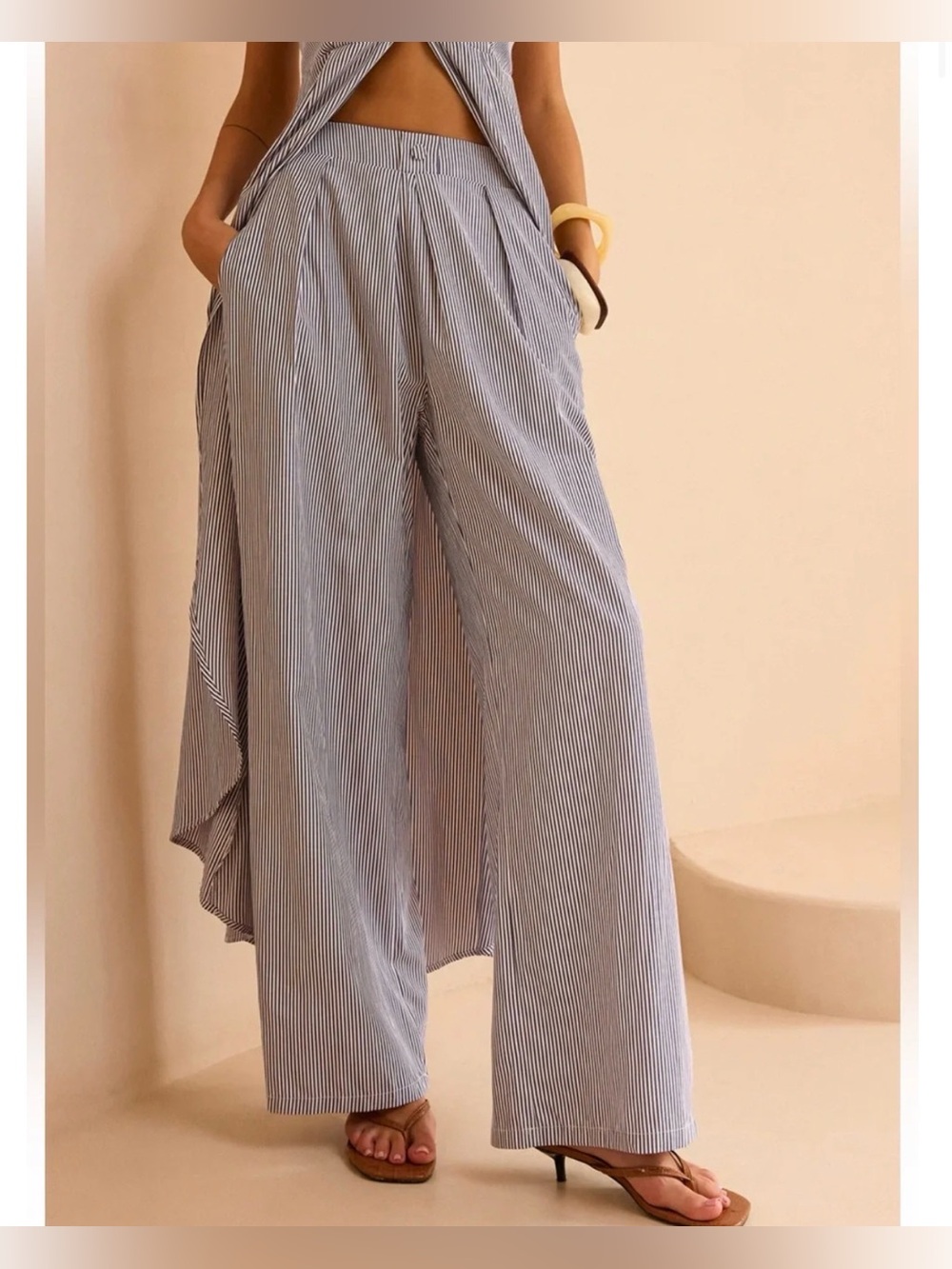 NWT Commense Striped Wide-Leg Pant & Tunic Set, Medium - Picture 5 of 14